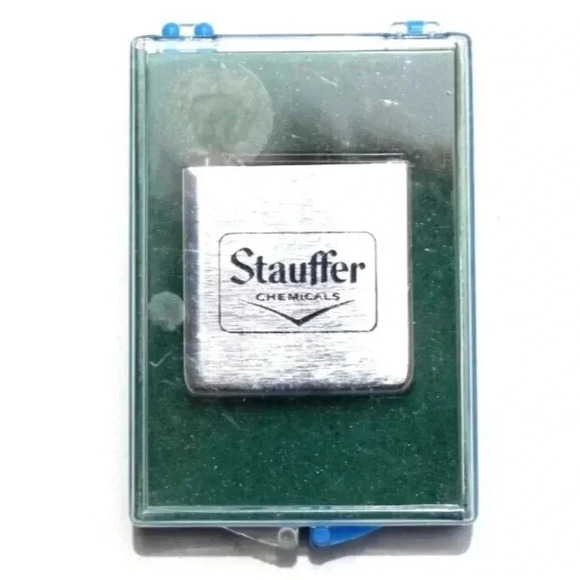 Vintage METAL Stauffer Checmicals Advertising Tape Measure Measuring Tape - Picture 1 of 2